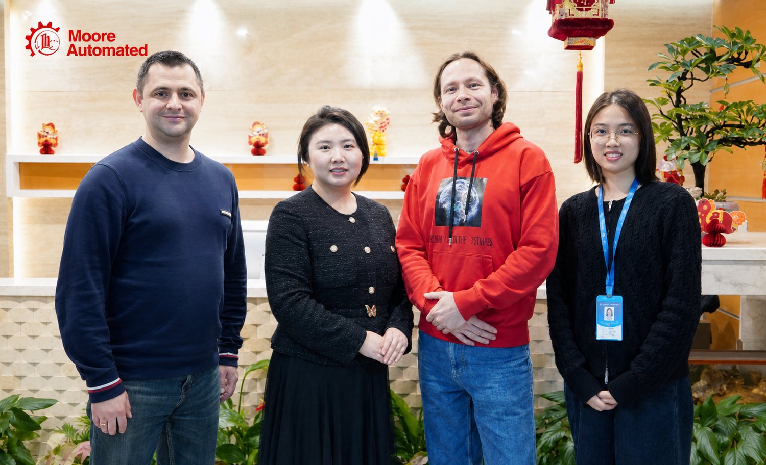 Kazakhstani customers with the Moore Automated team after inspection