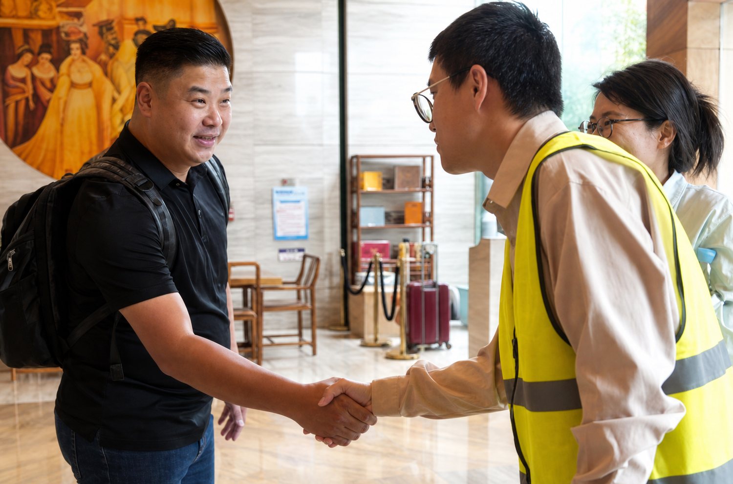 Indonesian partner being welcomed for the on-site inspection