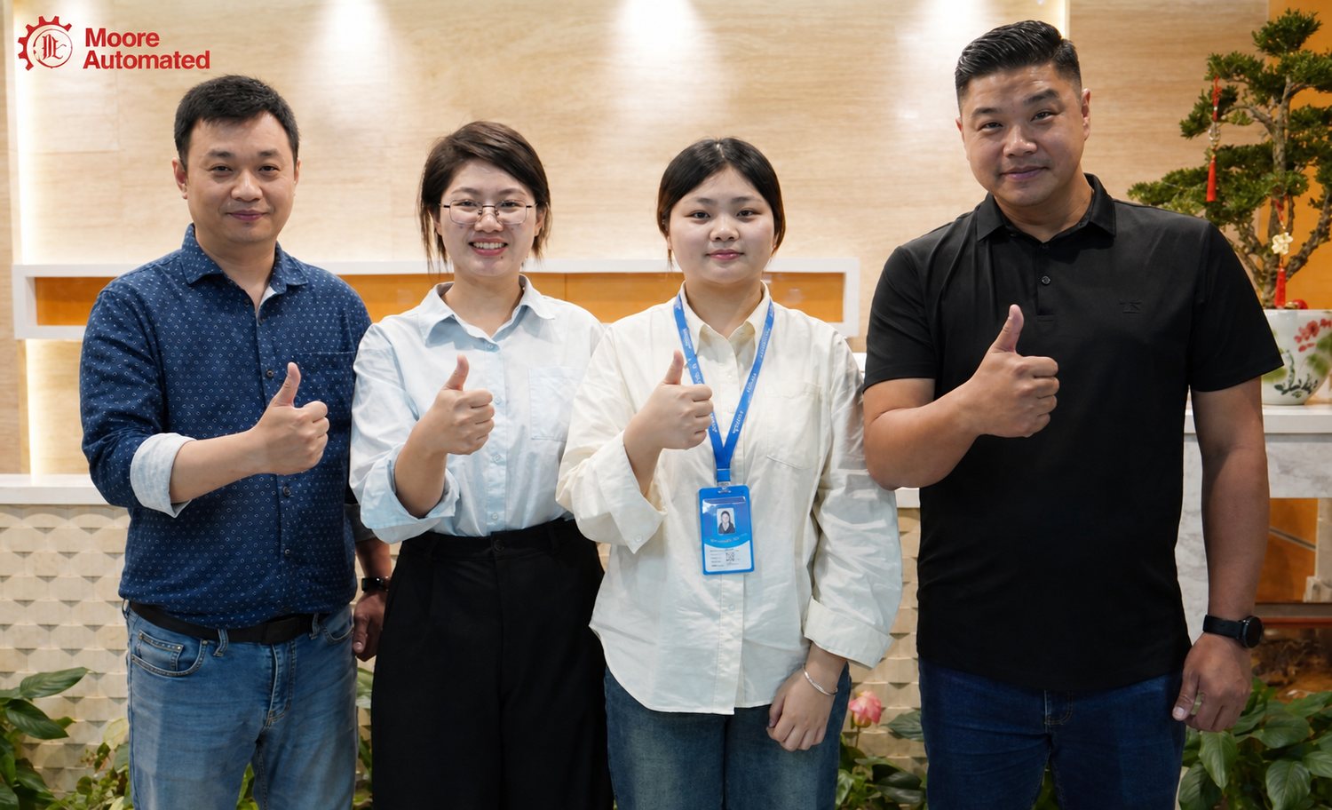 Indonesian customer with Leonia and the Moore Automated team after the inspection