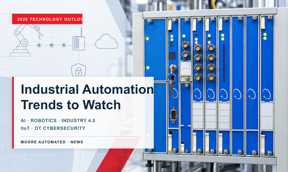 Industrial control system with robotics, IIoT and OT cybersecurity trend graphics