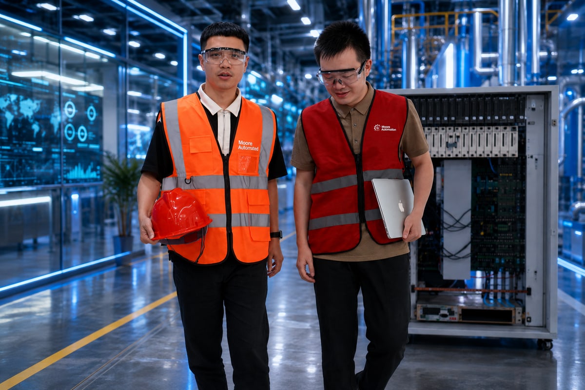 Engineers with control equipment in an industrial setting