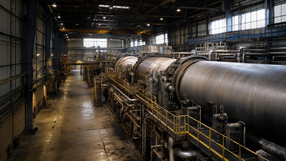 AI-generated process-industry factory interior with pipework and production equipment