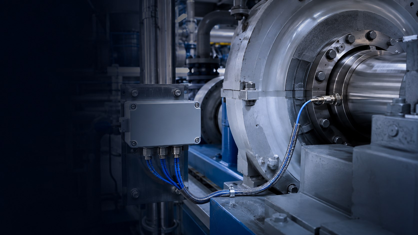 High-resolution industrial rotating-machinery proximity monitoring illustration
