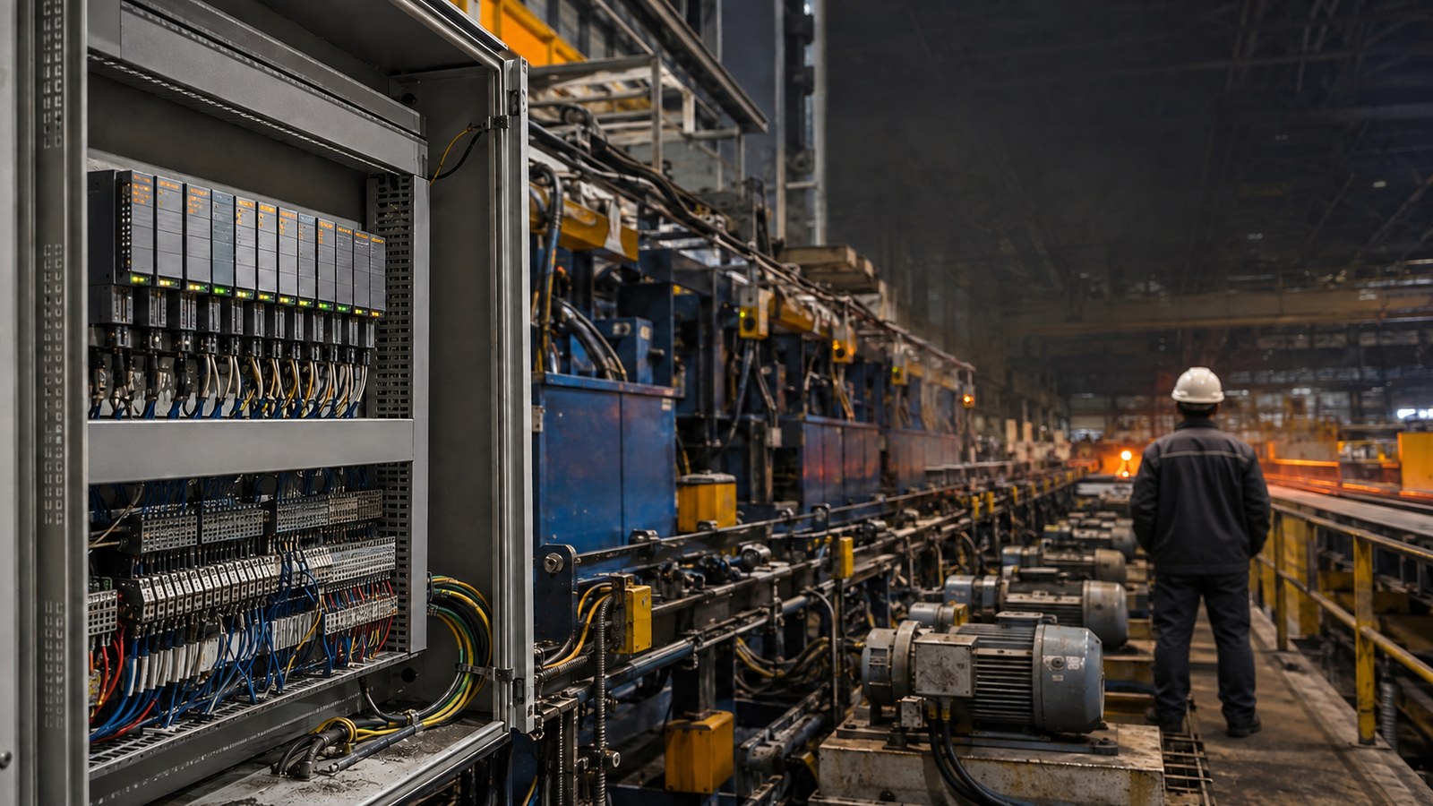 Distributed I/O cabinet connected to field equipment in a steel plant