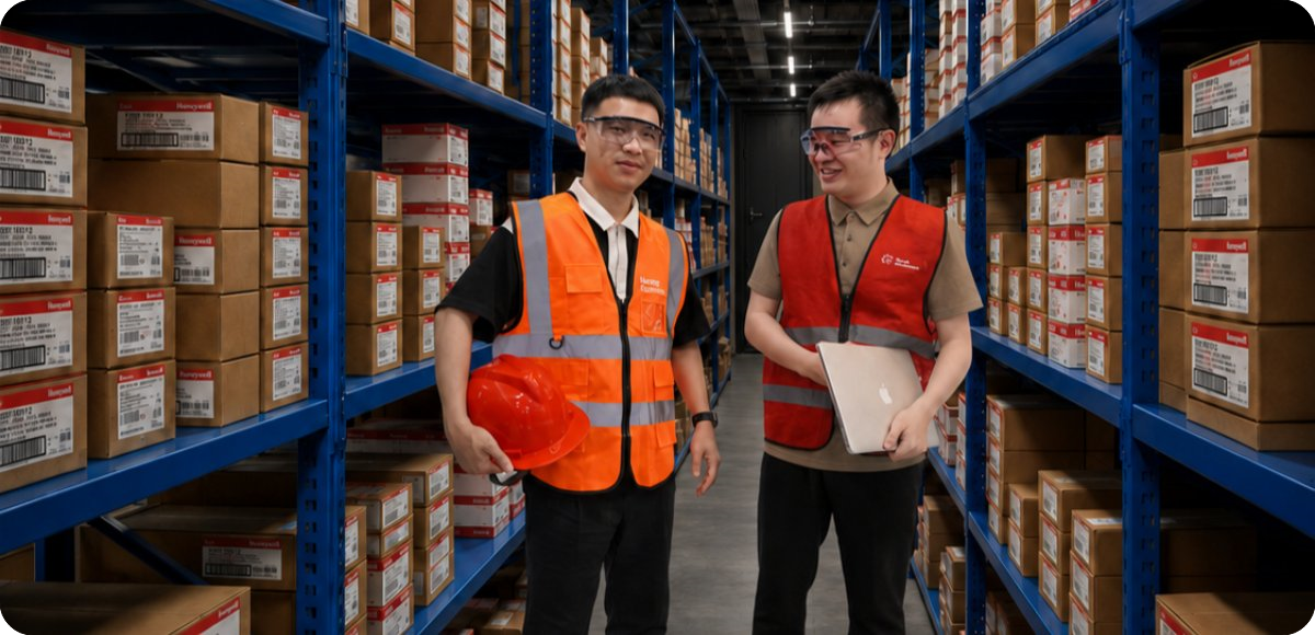Engineers evaluating industrial automation equipment